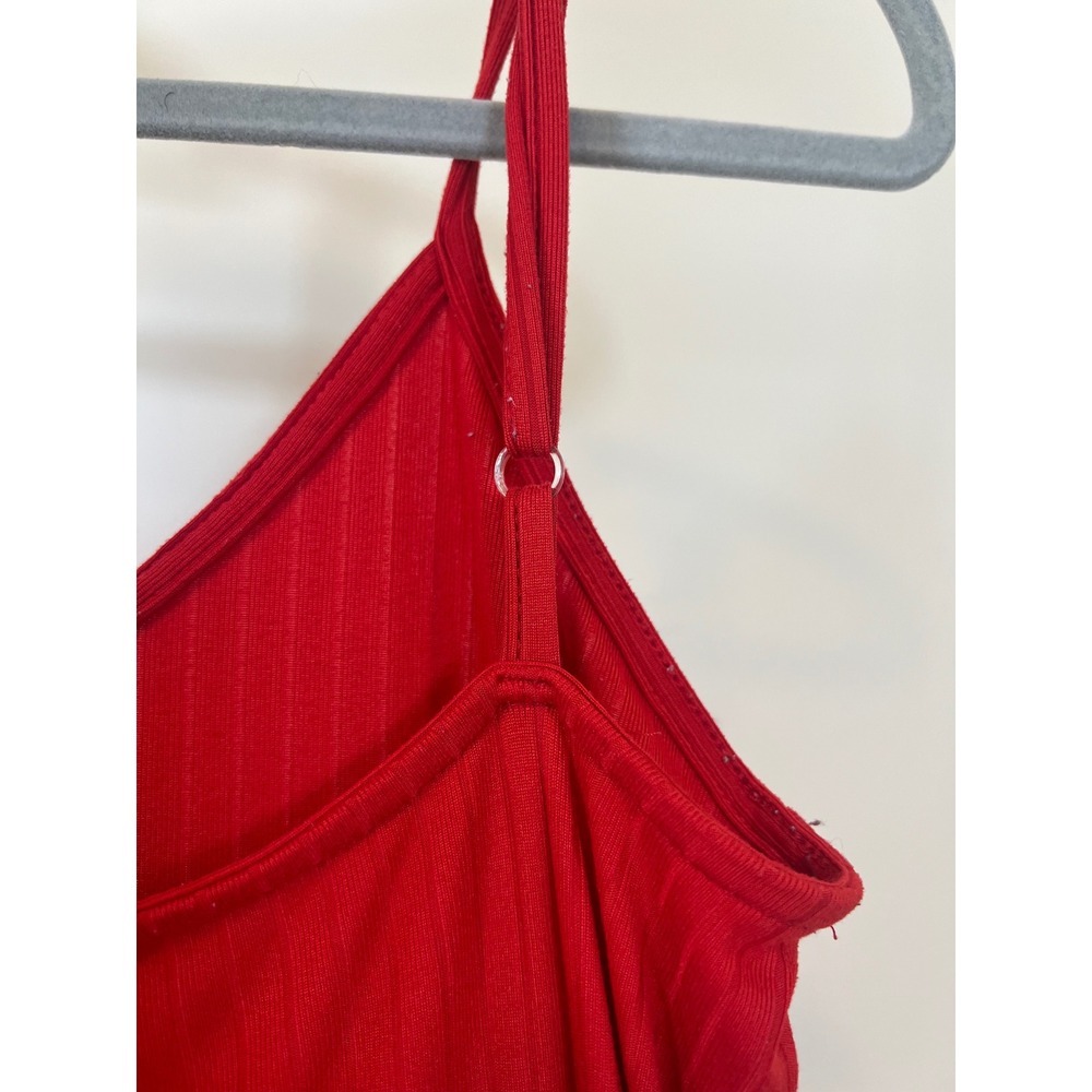Maxi Dress Red Ribbed Spaghetti Strap Side‎ Slit Size L - Picture 9 of 13